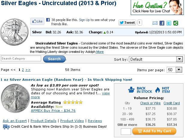 Silver American Eagles 3.12 Over Spot â€“ Cheaper than APMEX by 77 ...